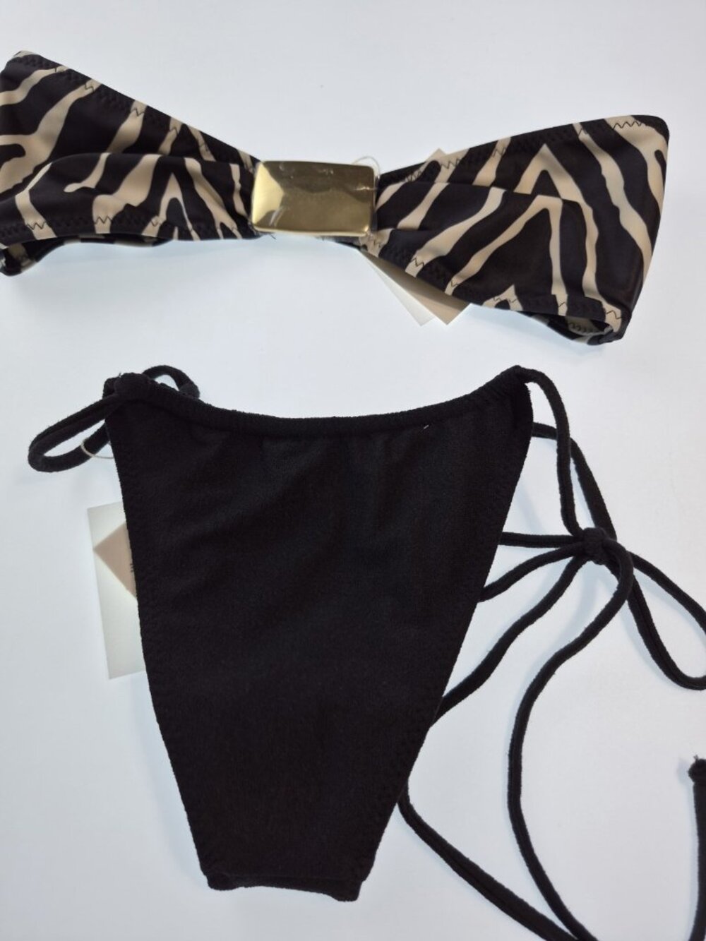SAME LA Bikini Set NWT Size M Zebra Top Black Faux Suede Bottom Gold Buckle